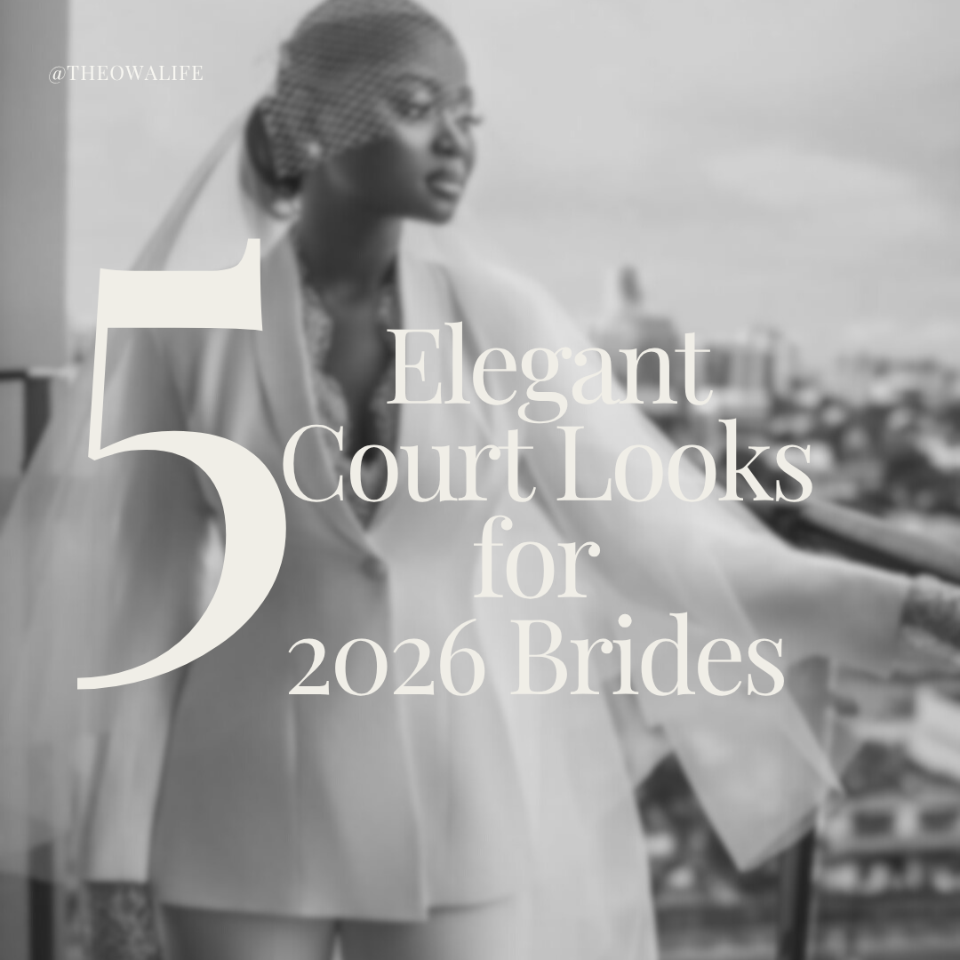 A curated collage of 5 stylish court wedding looks inspired by real women and 2026 bridal fashion trends.